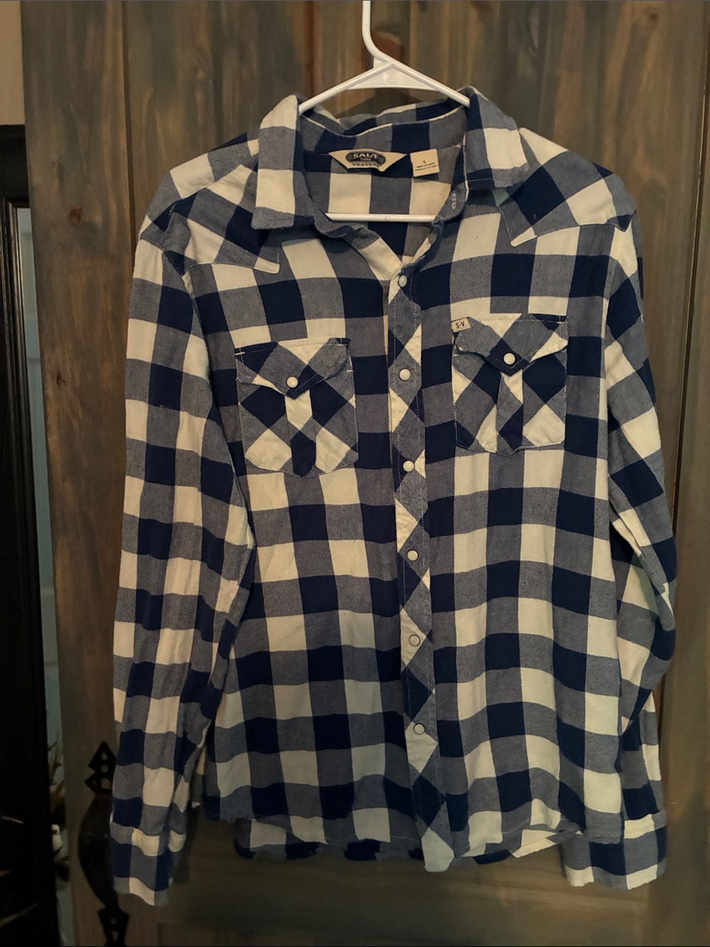 Salt Valley Plaid Button-Up Shirt — Navy and White